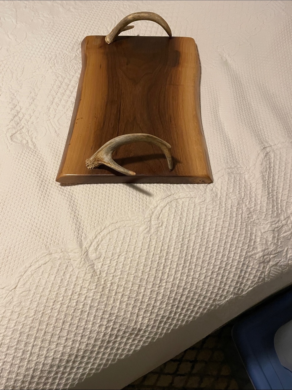 Rustic Walnut Serving Tray with Antler Handles - Brown - Picture 3 of 3